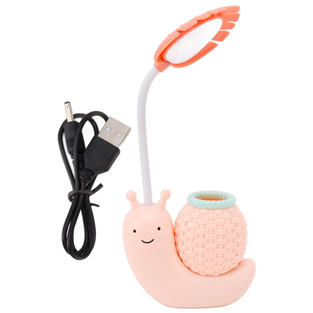 Snail Eye Protection LED Lamp Bedside Lamp USB Charging Learning Reading Lamp with Pen Holder for Children Pink