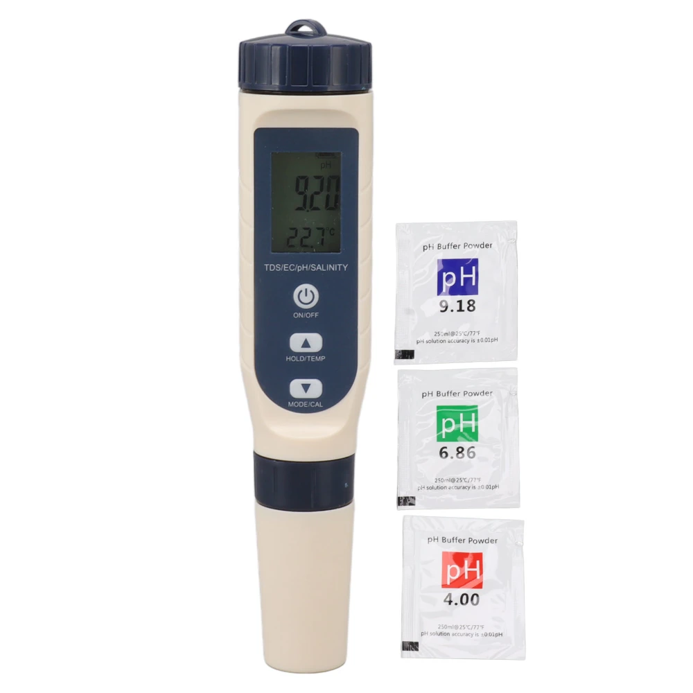 5 in 1 Water Quality Tester TDS EC PH TEMP SALT IP65 Waterproof Multifunction Water Meter with Large HD Backlit Screen