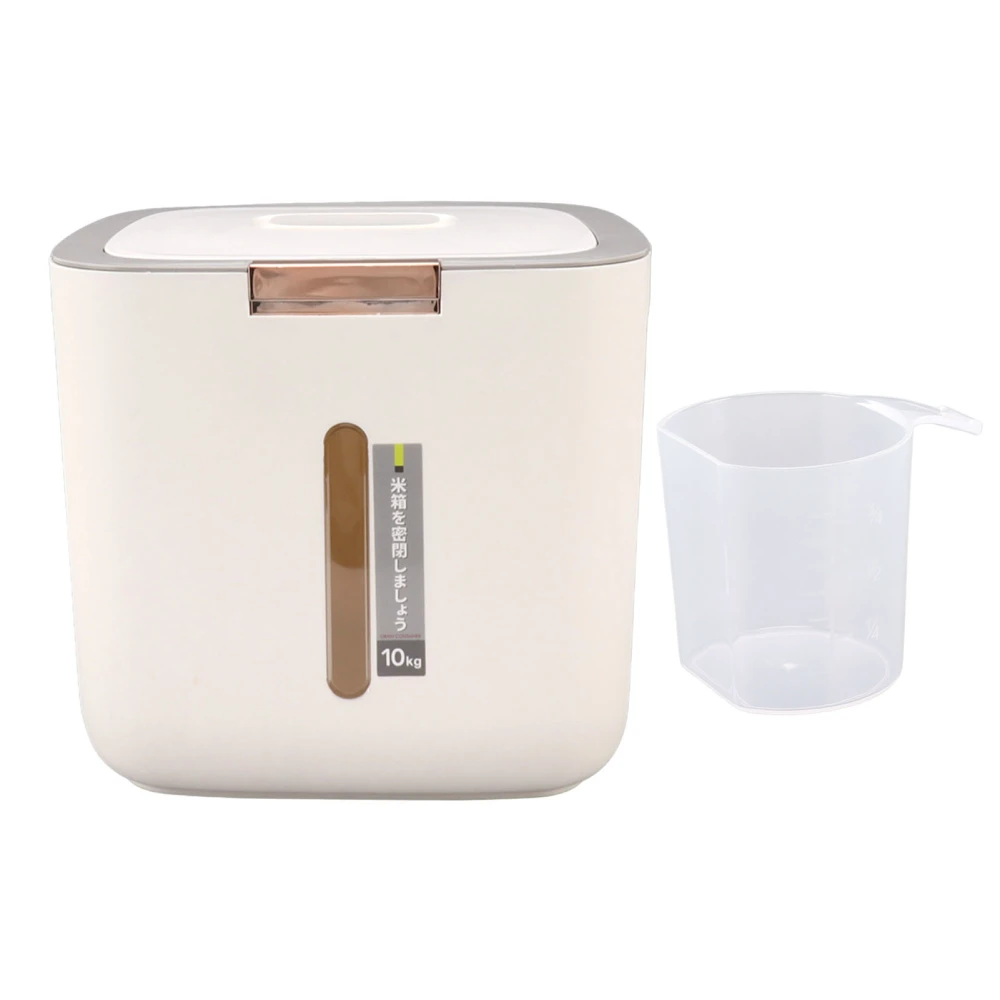 Rice Storage Container 22.0lb Capacity Food Grade PP Thickened Sealed Grain Storage Barrel with Measuring Cup and Lid Light Grey