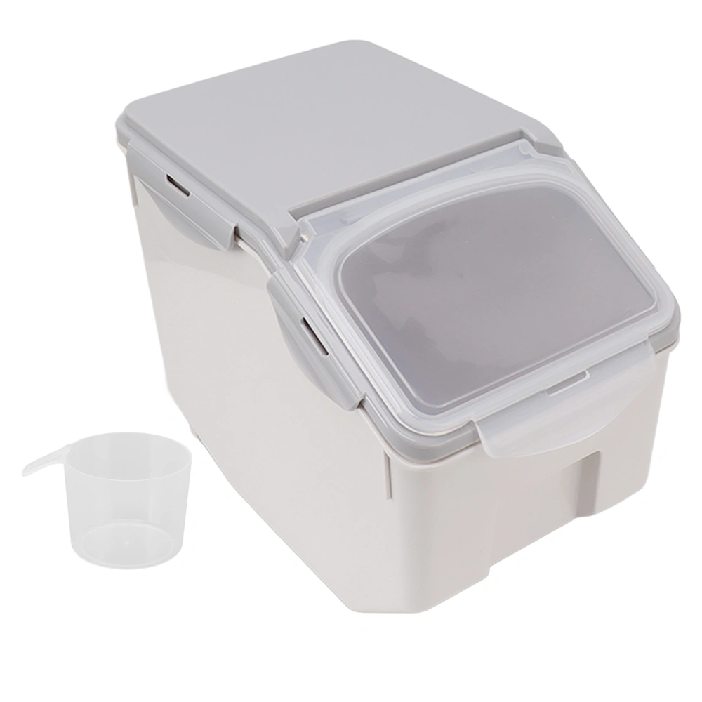 Rice Storage Container with Cup Airtight Sealed Food Grain Organizer Plastic Kitchen Supplies Gray 15KG