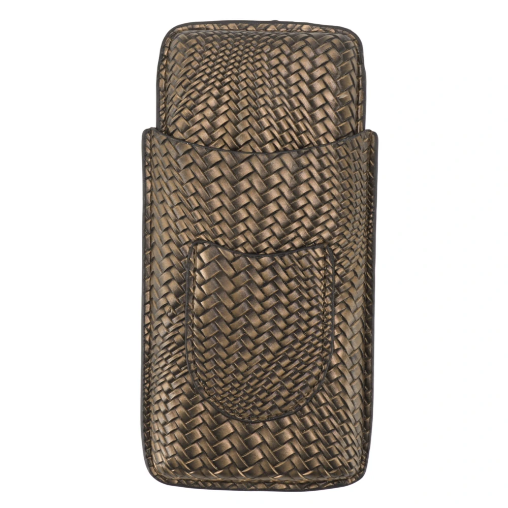 3 Finger Cigar Case Woven Pattern Portable Travel Leather Cigar Humidor Case Smoking Accessories Gold