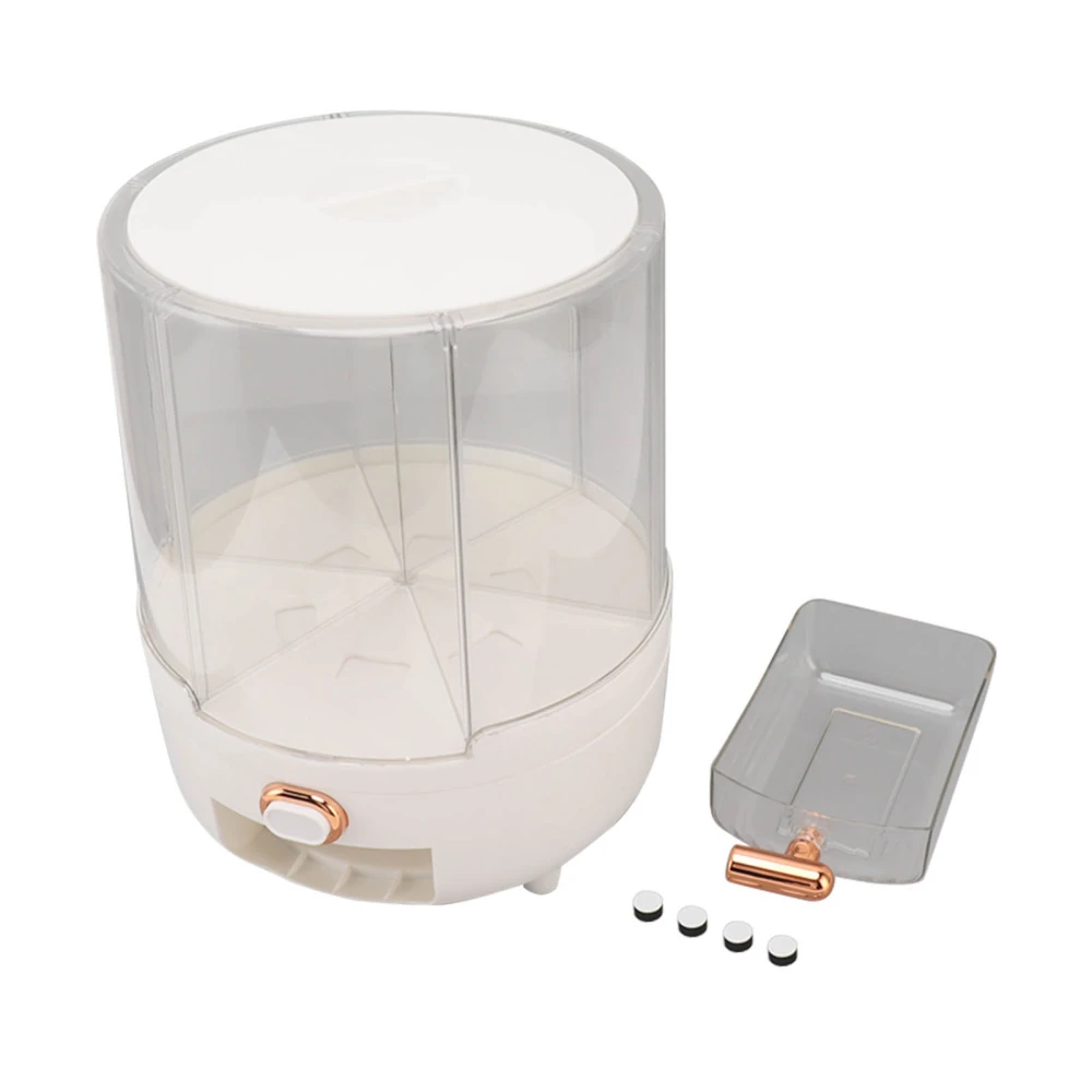 360 Degree Rotating Grain Dispenser Plastic 6 Compartments Kitchen Storage Container for Rice Beans White 6.5kg / 14.3 Lb