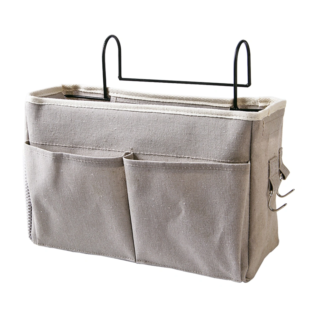 Nightstand Hanging Bag Cotton Linen Bedside Storage Pocket Organizer Basket for Bunk Bed Dorm Rooms Grey