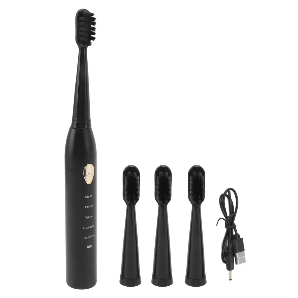 Electric Toothbrush with 4 Brush Heads Soft Bristle Rechargeable Electric Toothbrush for Adults Black Gold