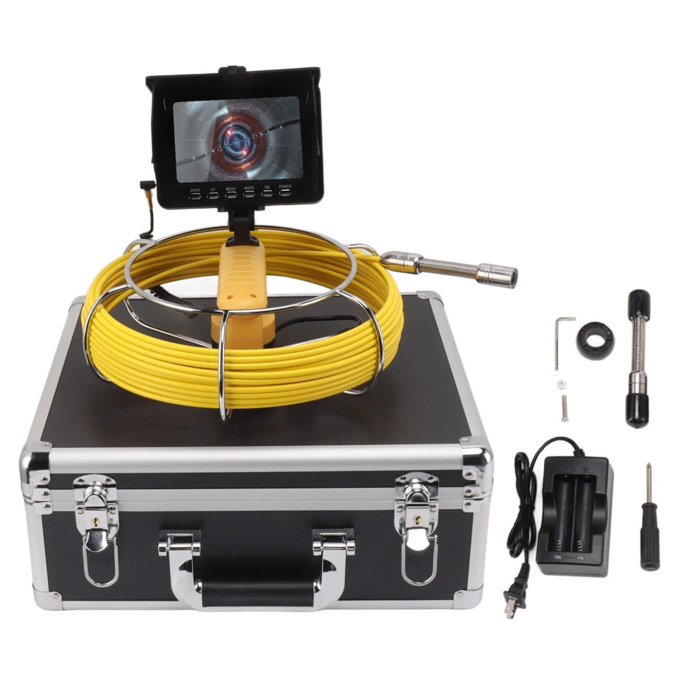 5in LCD Screen Sewer Camera IP68 Waterproof Pipe Inspection Camera 8GB Memory Card 100‑240V US Plug 15m / 49.2ft