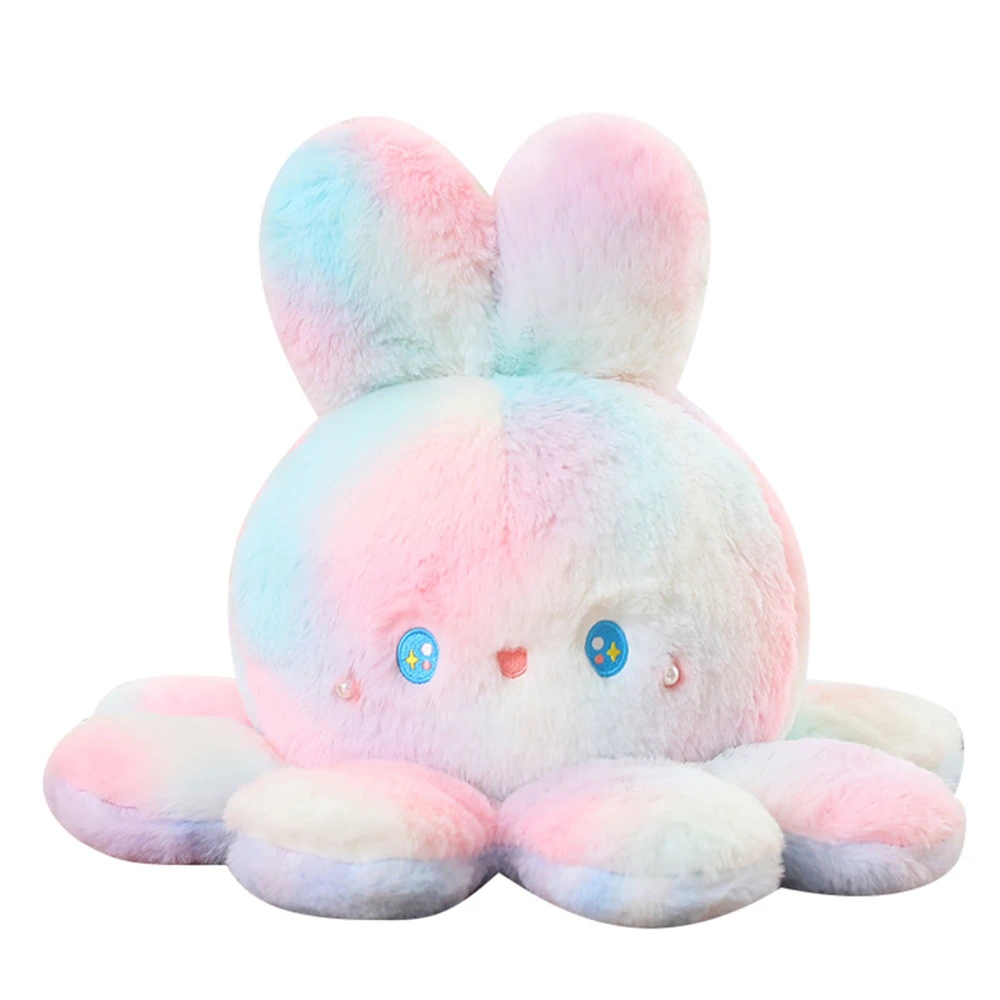 Reversible Octopus Doll Gradient Color Cute Bunny Ear Octopus Plush Toy Double Sided Stuffed Animal Pink Purple 35cm/13.8in