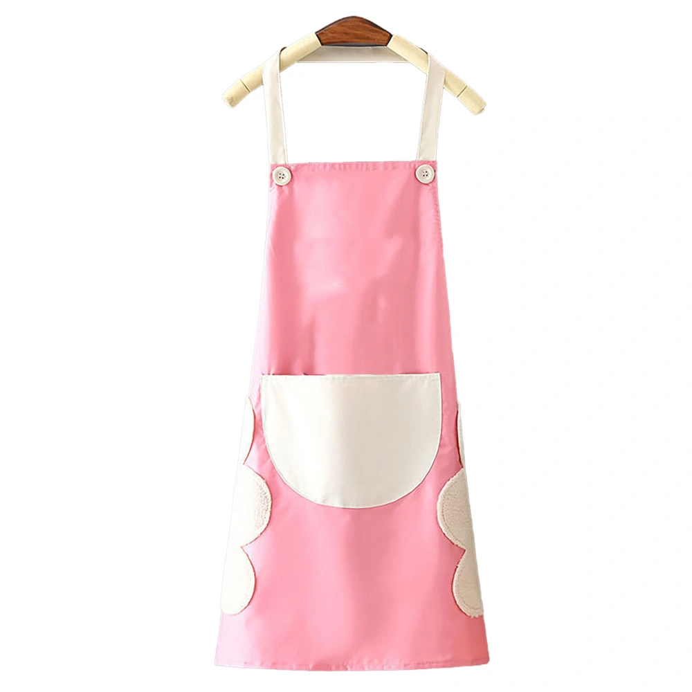 Cooking Apron Waterproof Anti Oil Cute Cartoon Style Bright Colors Kitchen Apron for Family Restaurant Pink with Gray Pocket