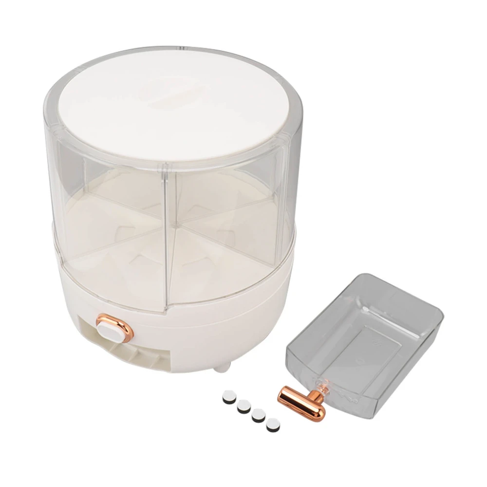 360 Degree Rotating Grain Dispenser Plastic 6 Compartments Kitchen Storage Container for Rice Beans White 4.5kg / 9.9 Lb