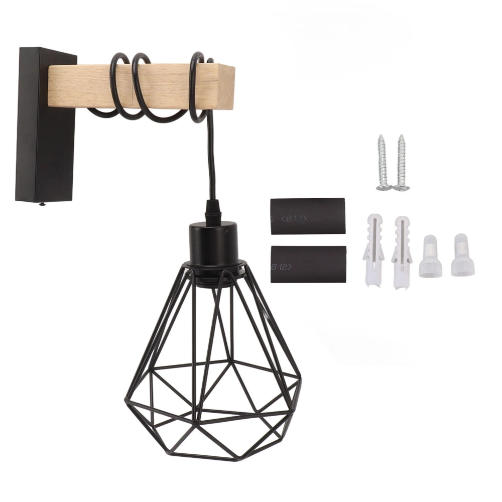 Plug in Wire Cage Wall Sconce Industrial Rustic E27 E26 Bulb Base Hanging Wall Mount Lamp US Plug 85‑265V Type C