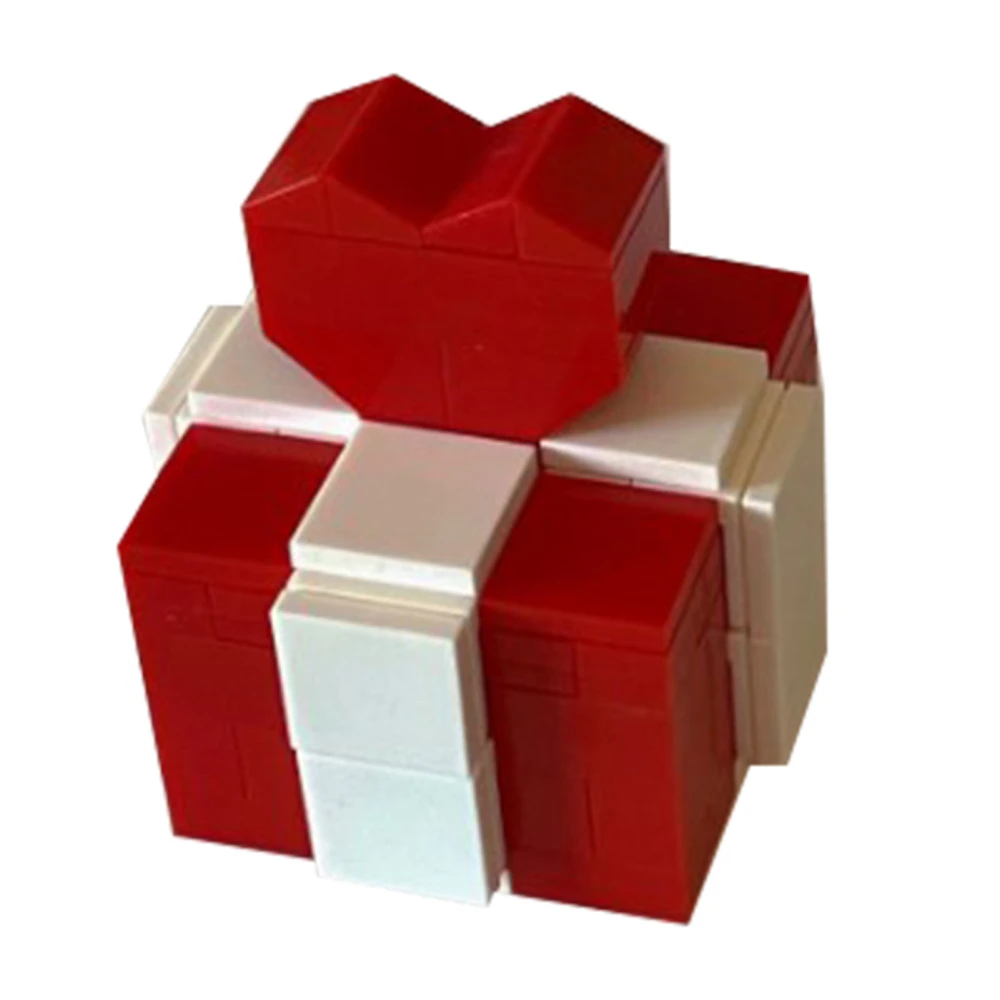 Ring Box Heart Shape Assembling Blocks Ring Gift Box for Engagement Birthday Gift Red and White