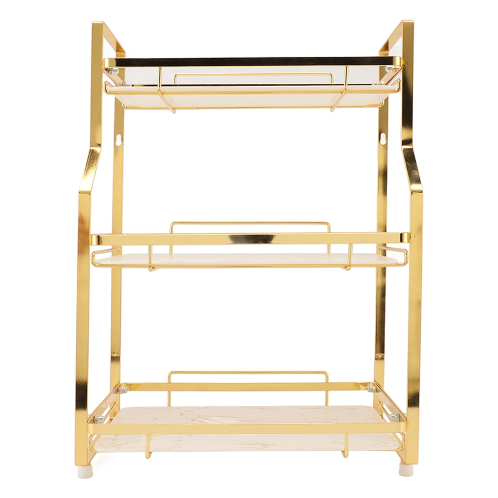 Bathroom Storage Shelf Wall Mounted Corner Organizer Standing Rack for Living Room Bedroom Kitchen White and Gold 3 Tier