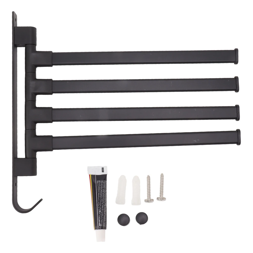 Black Swivel Towel Bar Punch Free Bathroom Towel Rack Wall Mounted Bathroom Corner Hanging Rod 4 Arms