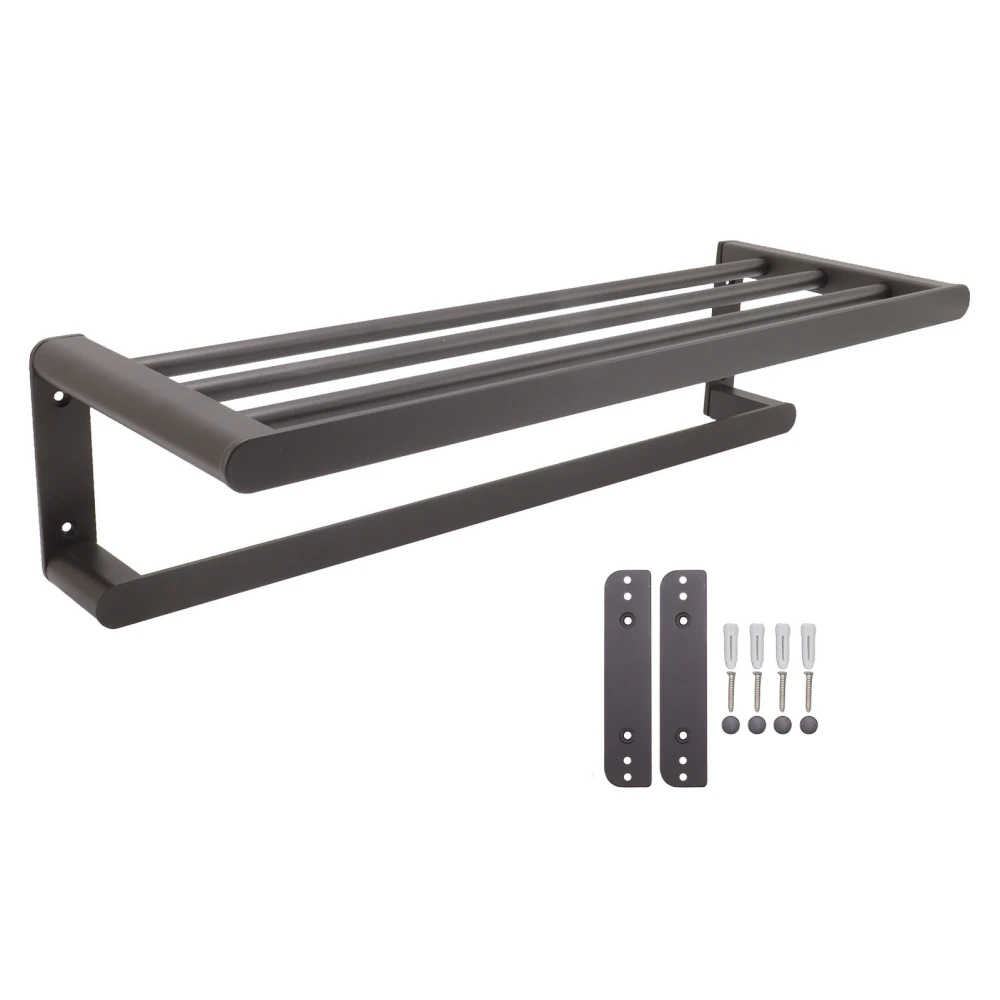 Bath Shelves Bathroom Towel Rack Space Aluminum Towel Shelf Wall Mount Drill Black