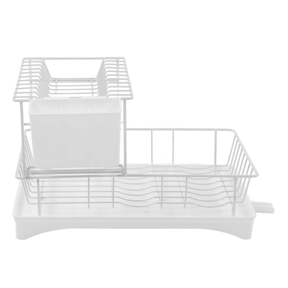 Dish Drying Rack 2 Tier Large Capacity Multifunction Iron Dish Drainer Rack with Drainboard for Kitchen Counter White