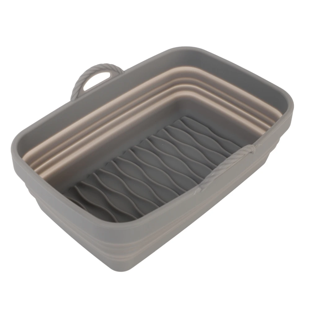 Foldable Silicone Fryer Liner Rectangle Silicone Fryer Basket with Handles for Family Baking Camping Barbecue Gray