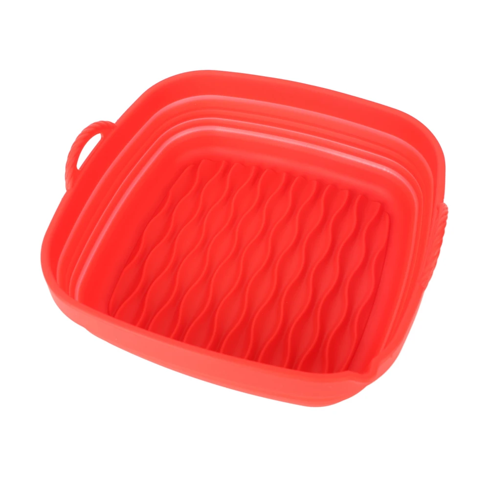 Reusable Fryer Liners Wave Grain Square Fryer Silicone Basket for Home Baking Camping Barbecuing Red