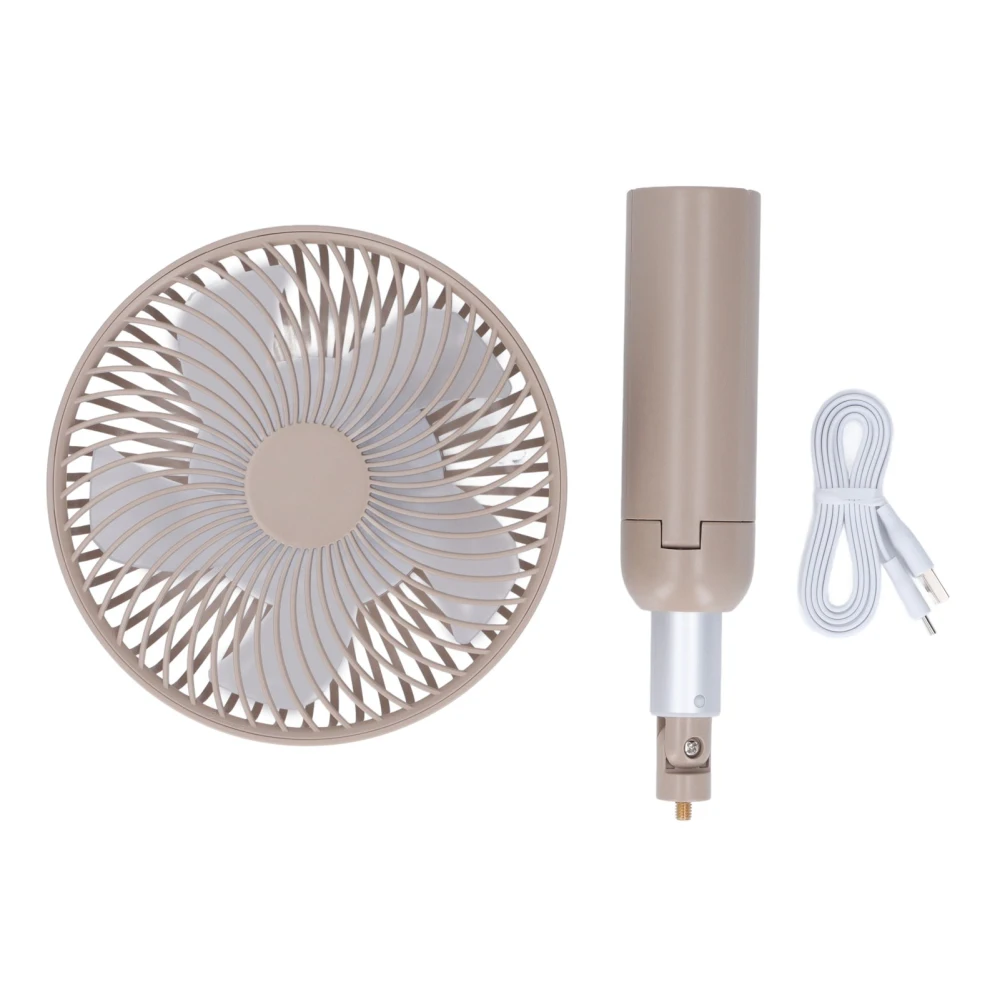 Desk Fan with Telescopic Support USB Rechargeable Portable Handheld Standing Fan for Office Outdoor Light Tan