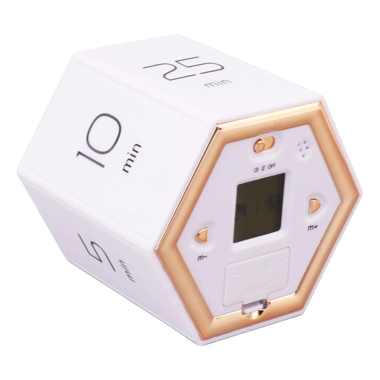 Hex Flip Timer with Mute Alarm Function Magnetic Time Management Cube Timer with LCD Screen for Cooking Studying Working White