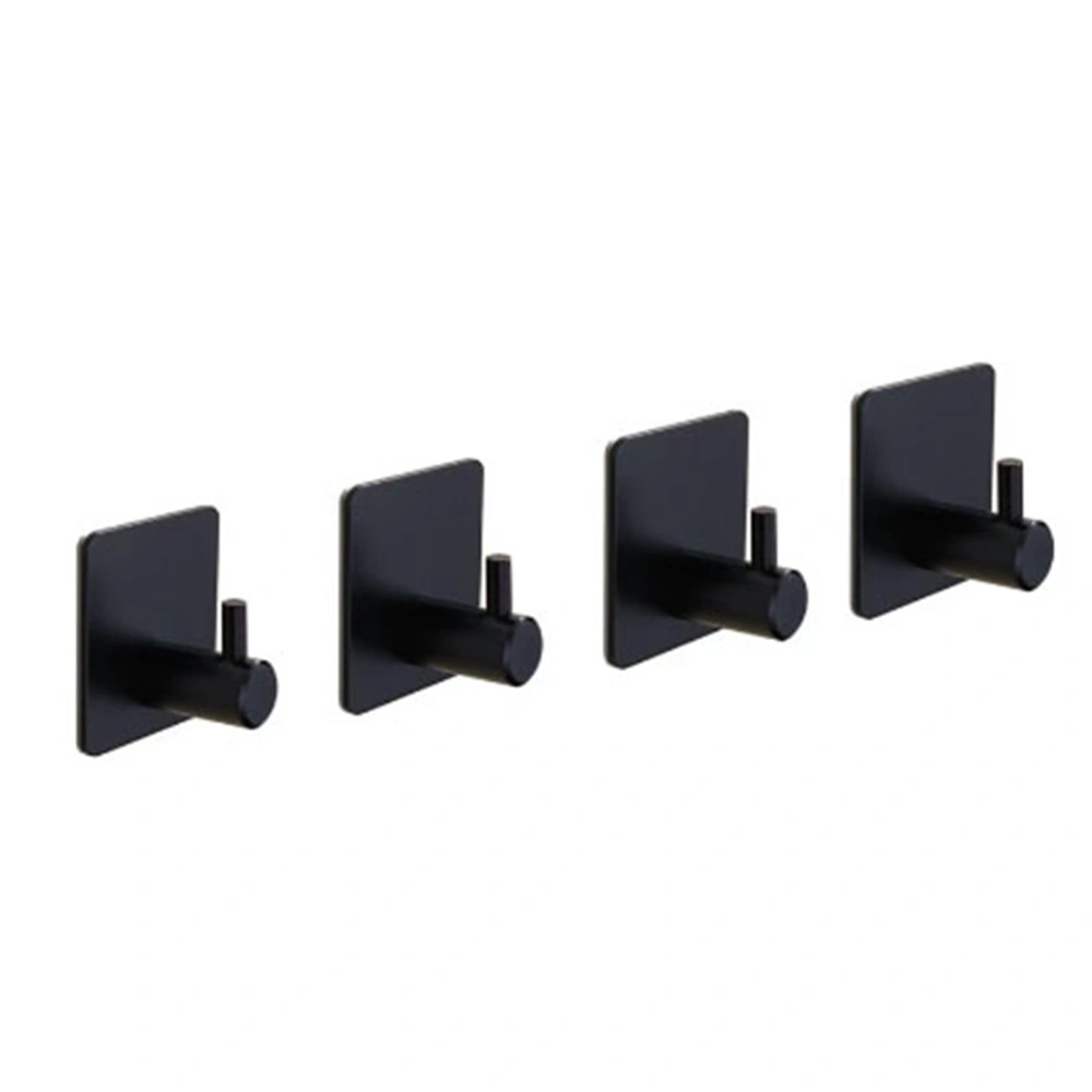 4PCS Clothes Hooks Strong Adhesive Wall Hook 304 Stainless Steel Hanging Hooks Black Square