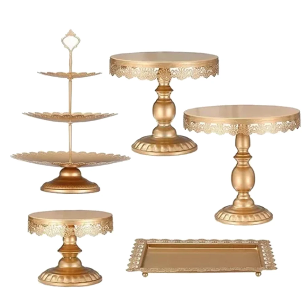 5PCS Cake Stands Set Metal Tiered Cupcake Holder for Wedding Birthday Party Baby Shower Celebration Gold