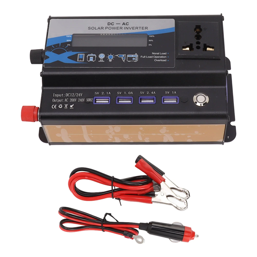 420W Car Inverter with LED Display 4 USB Port Aluminum Alloy Power Converter 12V to 220V Black