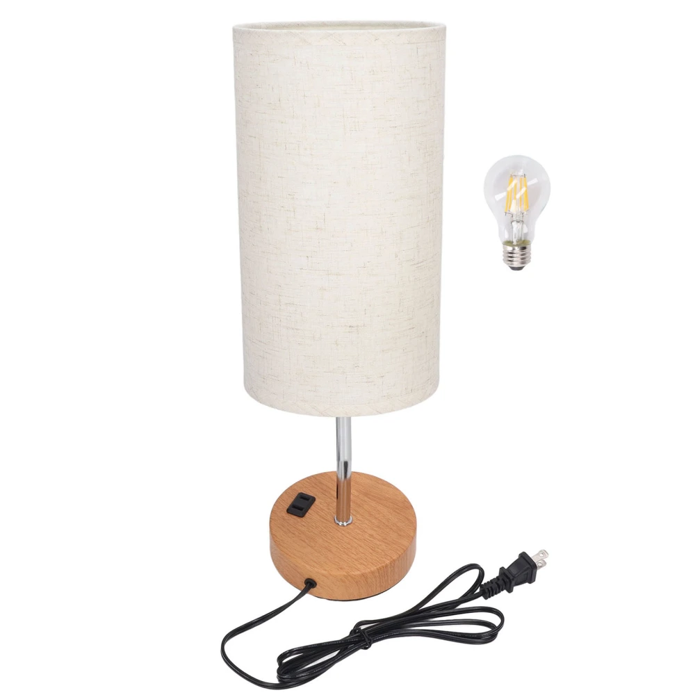 Touch Control Table Lamp Metal and Cloth USB Charging Three Gear LED Nightstand Lamp with Wood Grain Base for Bedroom Office US Plug 110V Beige