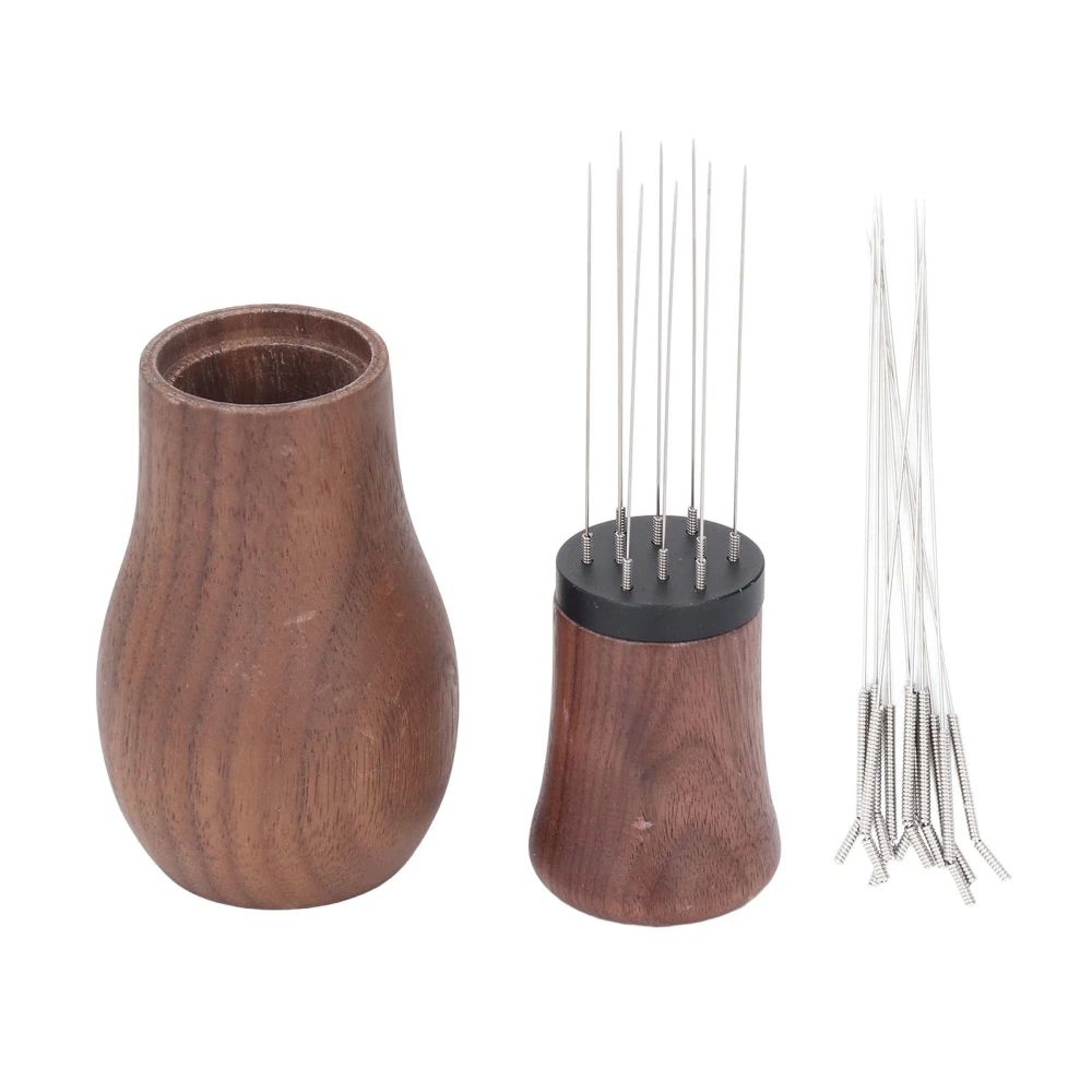 Coffee Powder Distributor 10 Needles Stainless Steel Sturdy Wood Detachable Coffee Needle Tamper for Family Office