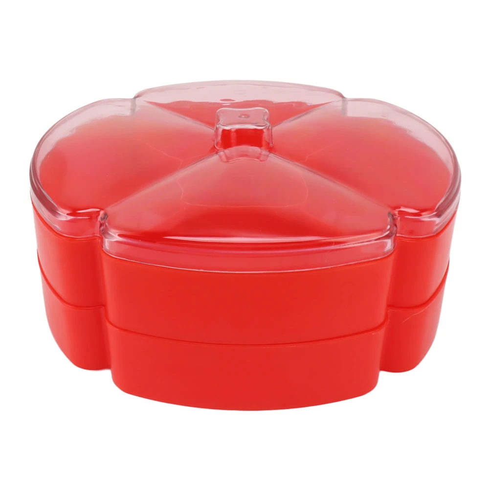 Plastic Divided Serving Tray Double Layer Divided Serving Dish Nut Platter Candy Snacks Dried Fruit Plate with Lid Red