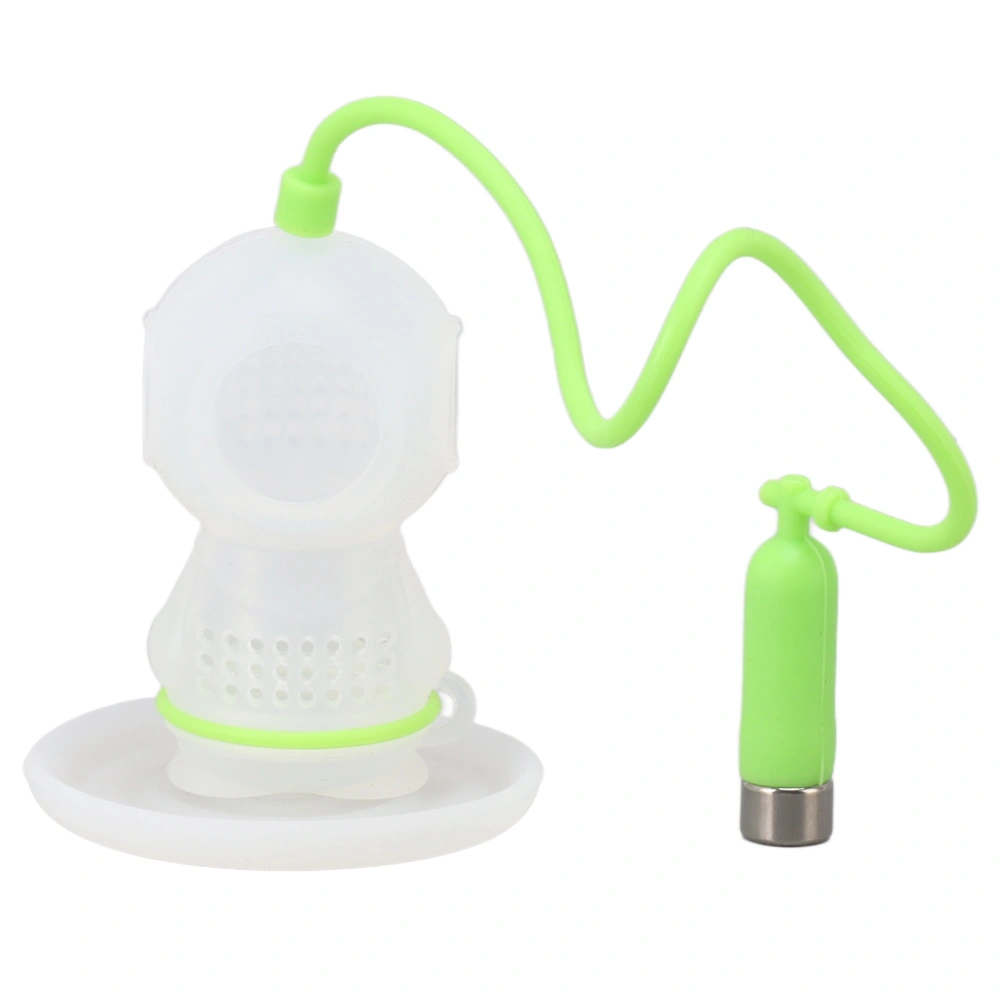 Silicone Tea Infuser Cute Diver Shape Loose Tea Leaf Filter Tea Diffuser Strainer with Chain and Drip Tray for Home Green