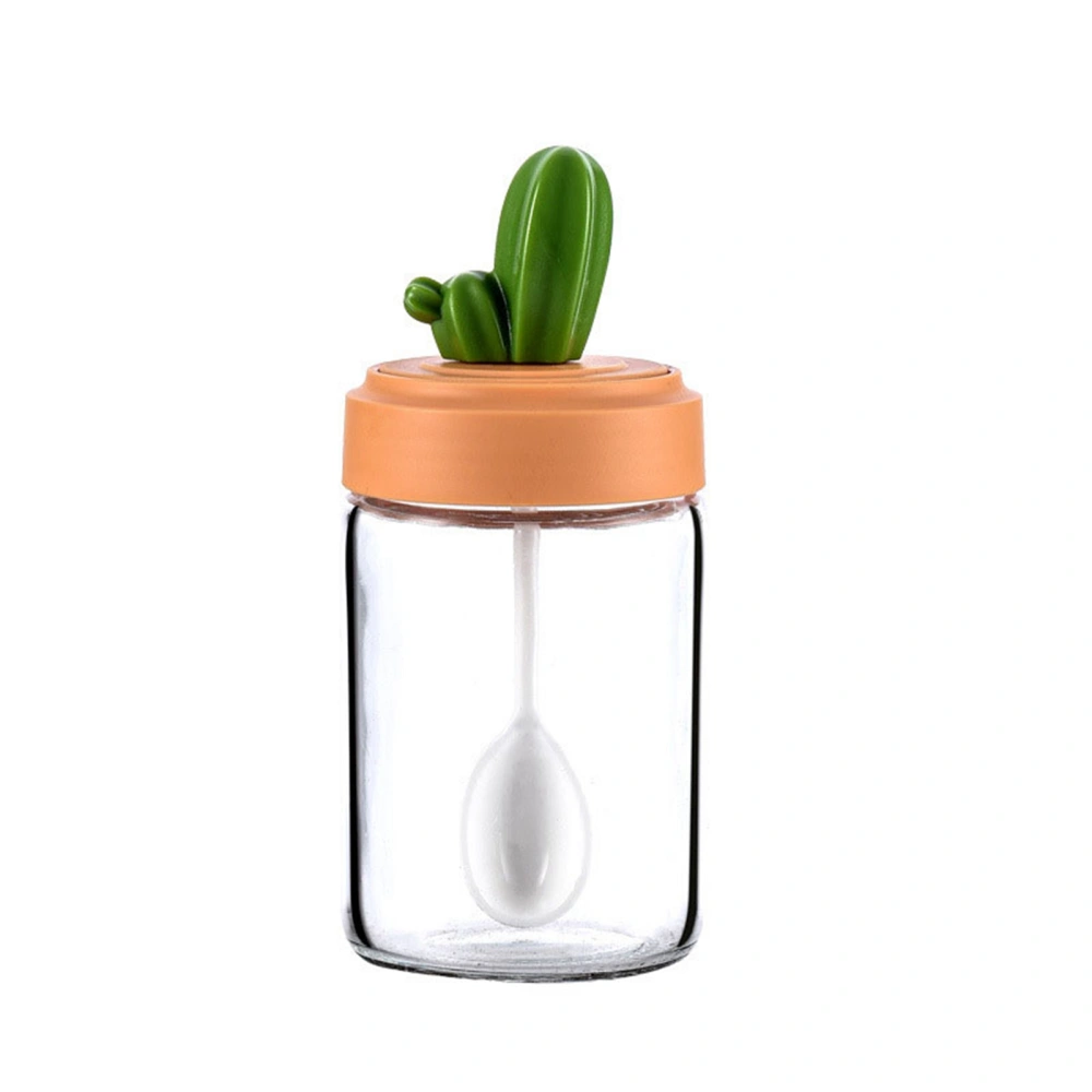 Kitchen Seasoning Jar Set Cactus Shape Lid Glass Bottle Good Sealing Spice Container with Bottom Tray 4Pcs