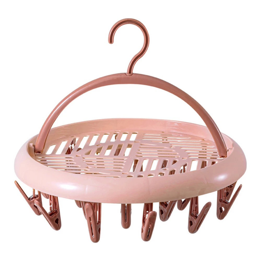 Round Drying Rack Clothes Hanger Plastic Round Laundry Hanger with Clips for Socks Underwear Pink