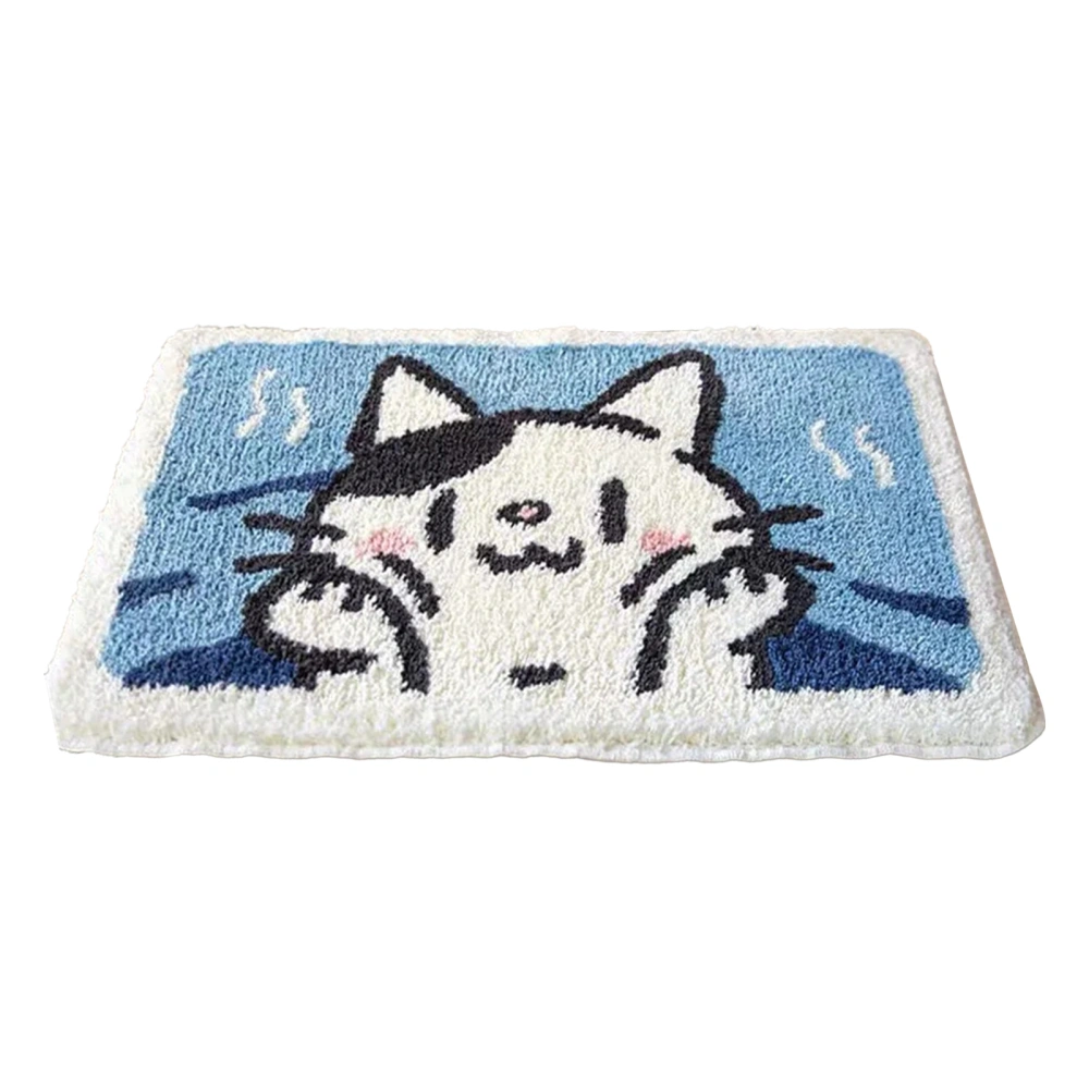 Bathroom Rug Mat Cute Simple Quick Drying Prevent Slipping Shower Carpets for Hotel and Home Cat Playing with Water 40x60cm/15.7x23.6in Imitation Cashmere