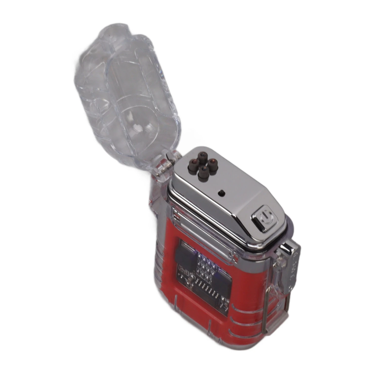 Dual Arc Electric Lighter Transparent Sealed Waterproof Windproof Cigarette Lighter with Power Display Red