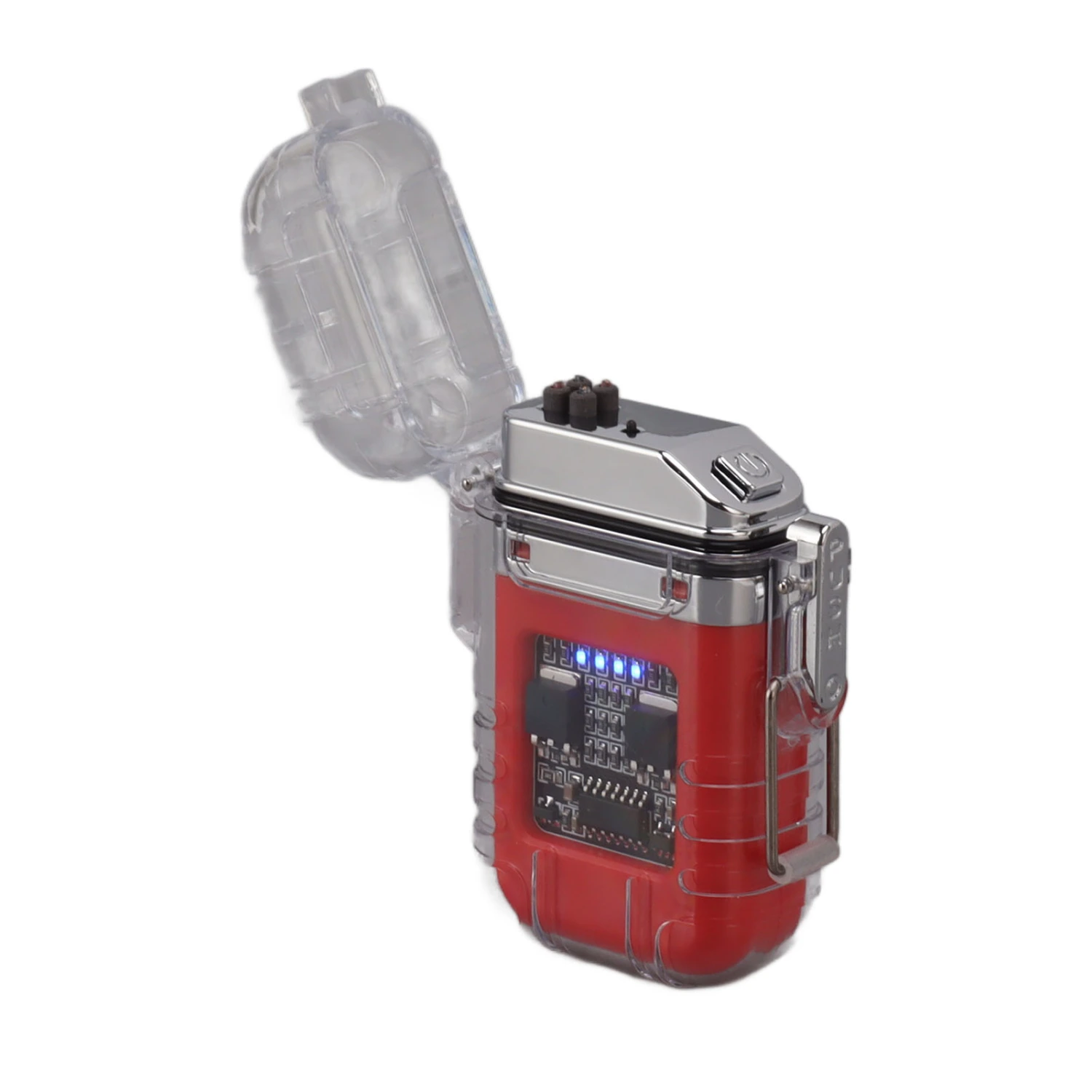 Dual Arc Electric Lighter Transparent Sealed Waterproof Windproof Cigarette Lighter with Power Display Red