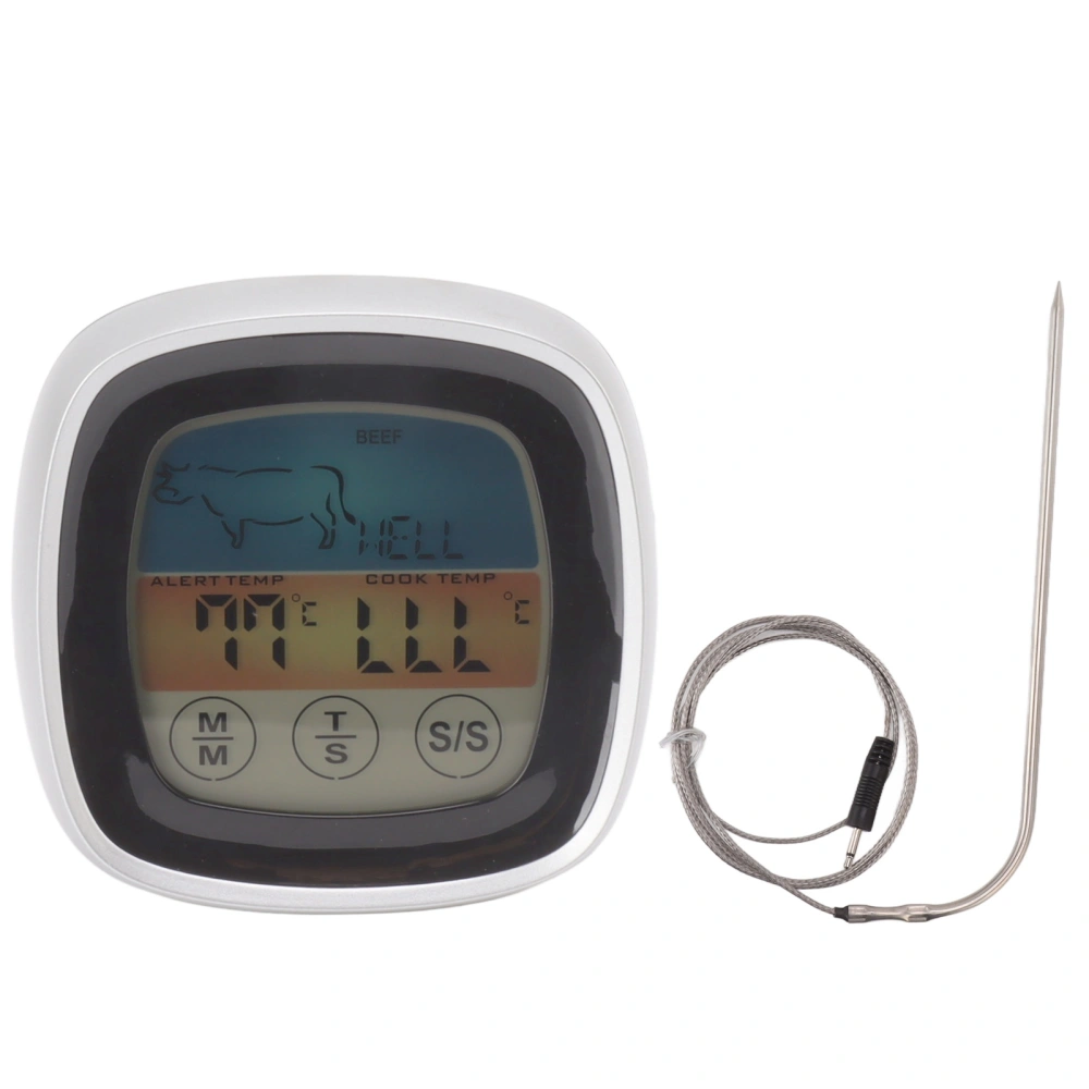 Food Touch Thermometer Kitchen Digital Display Timer Thermometer Field Barbecue Thermometer Black with Silver Middle Frame