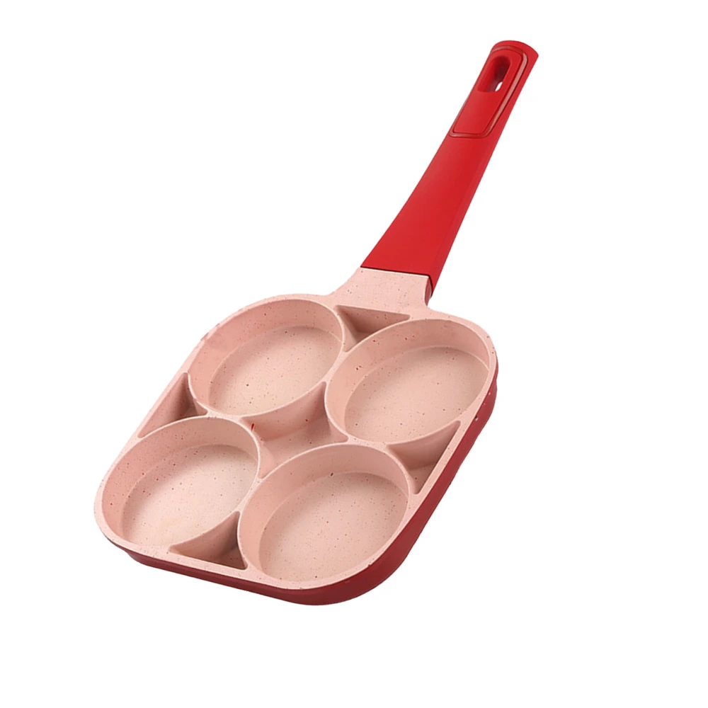 4 Hole Egg Frying Cooker Pan Non Stick Flat Bottom 4 Cup Pancake Omelet Frying Pan for Kitchen Red