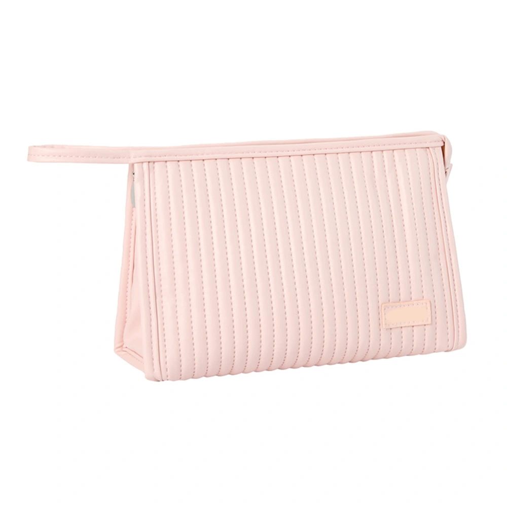 Cosmetic Bag Candy Color Large Capacity PU Leather Portable Travel Makeup Bag with Mesh Pocket Pink