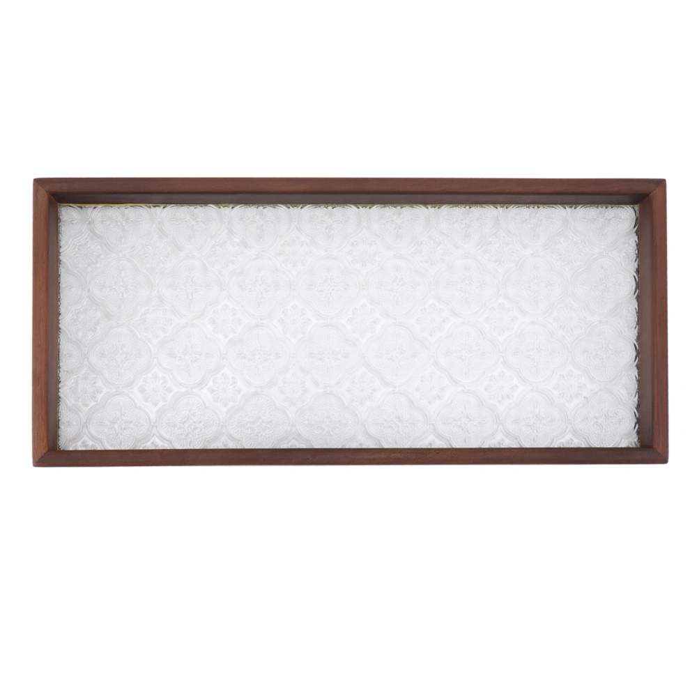 Rectangle Tea Serving Tray Walnut Glass Robust Wooden Glass Tea Tray for Cake Bread Breakfast Snack Small Size