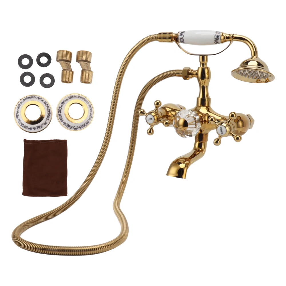 Antique Brass Shower System Wall Mounted Brass Handheld Shower Sprayer with Cross Handle Bathtub Faucet Fixture Set Gold