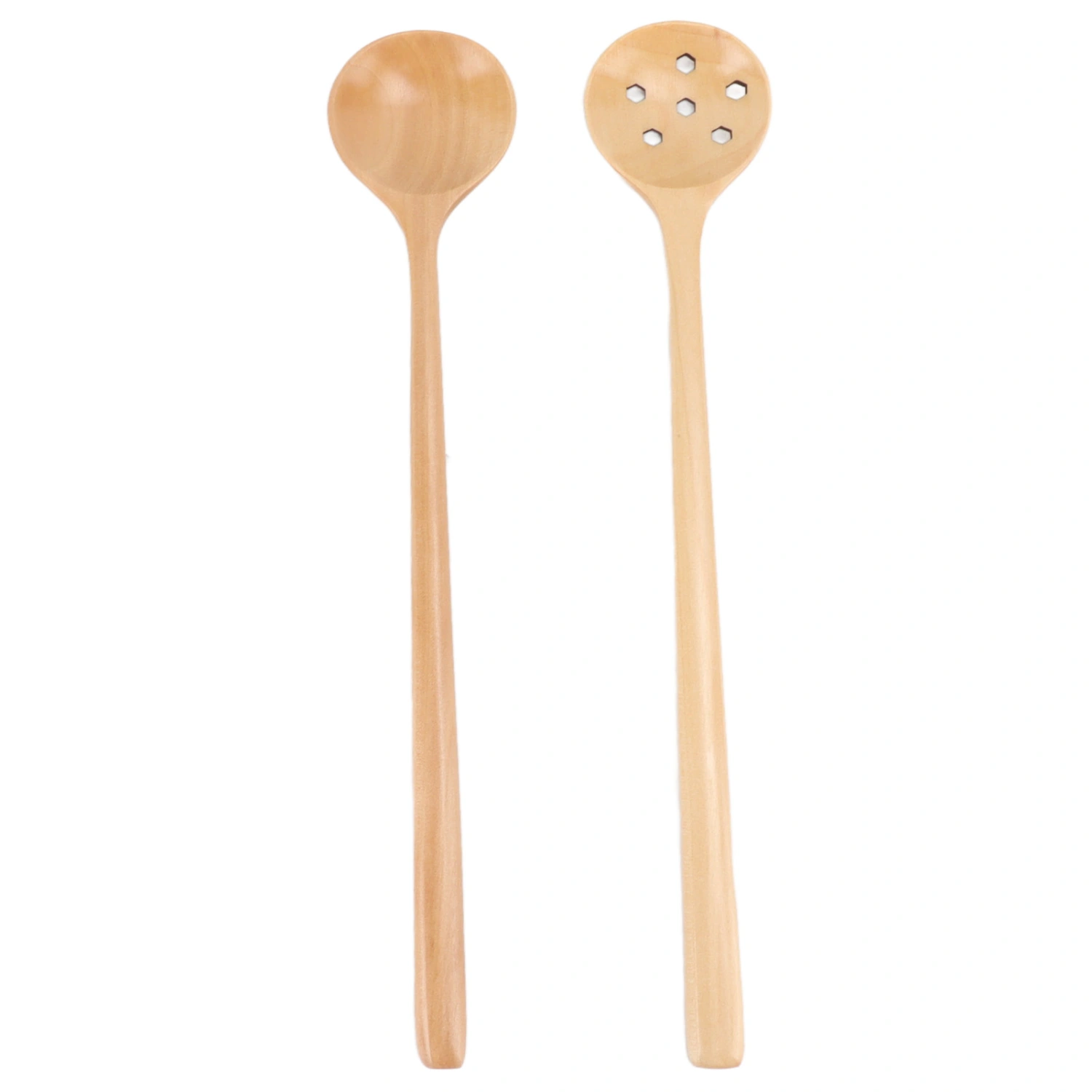2 Pcs Wooden Spoon Japanese Style Small Thin Long Handle Round Mouth Beech Wood Spoon for Stirring Serving