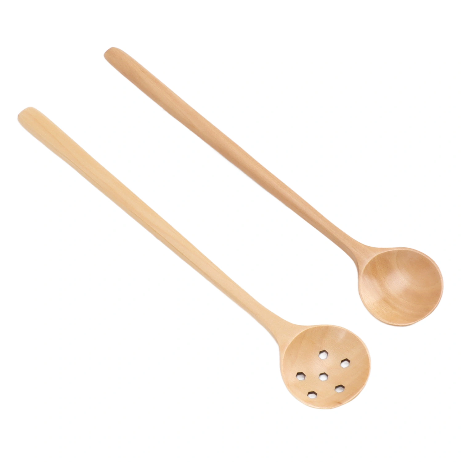 2 Pcs Wooden Spoon Japanese Style Small Thin Long Handle Round Mouth Beech Wood Spoon for Stirring Serving