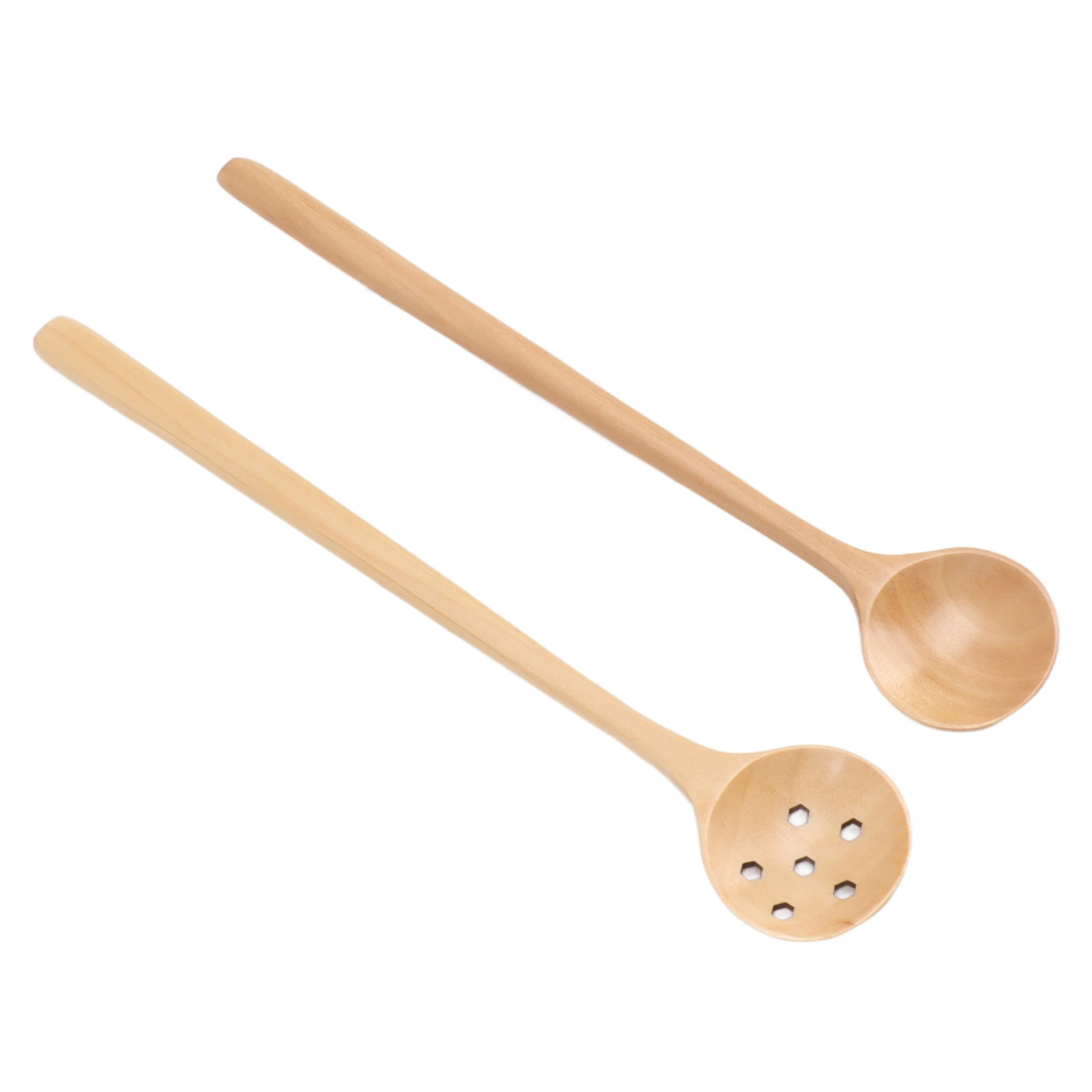 2 Pcs Wooden Spoon Japanese Style Small Thin Long Handle Round Mouth Beech Wood Spoon for Stirring Serving