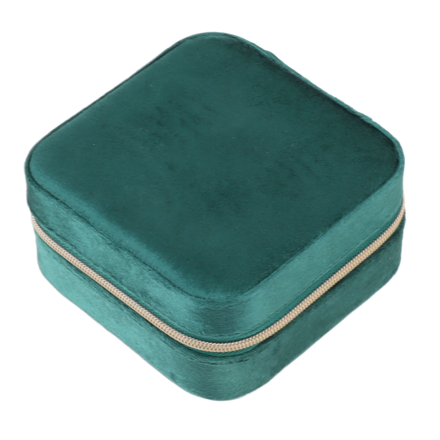 Velvet Jewelry Box Compact Small Zippered Travel Organizer Portable Storage Case for Daily Use Blackish Green