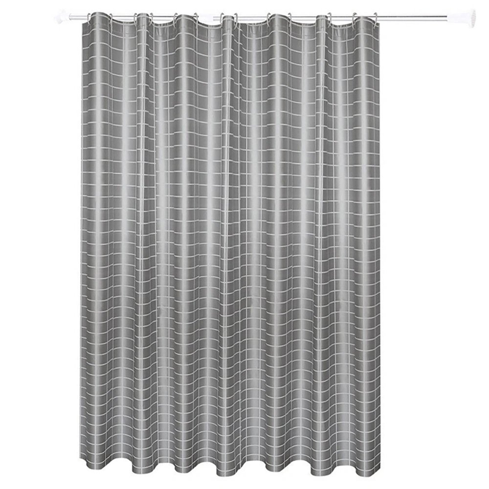 180x180CM Shower Curtain with Stainless Steel Buckle 12 Hooks Grey Grid PEVA Bath Curtain Set for Dorm