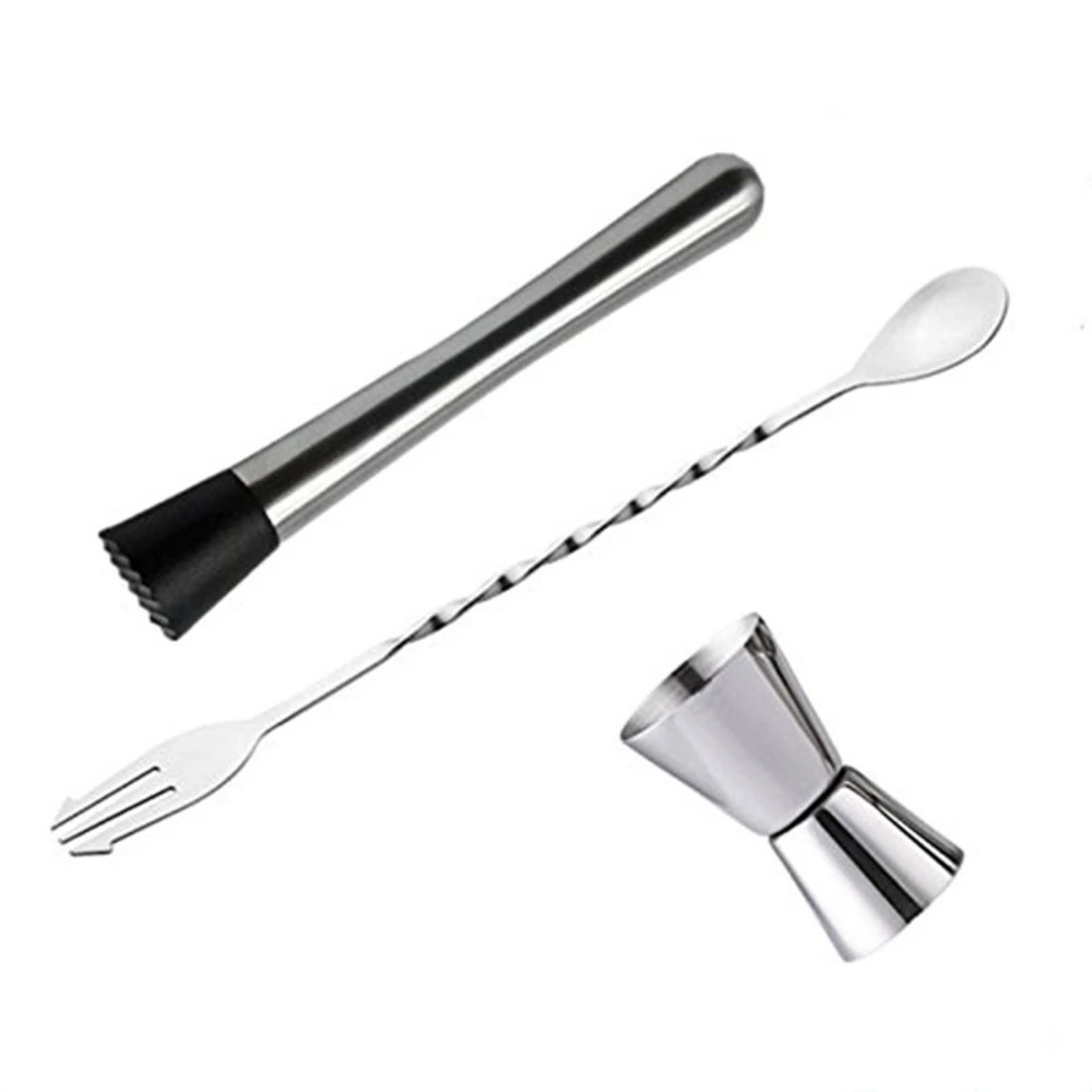 Cocktail Mixing Spoon Muddler and 15ml 30ml Jigger Stainless Steel Bar Tool Set for Home