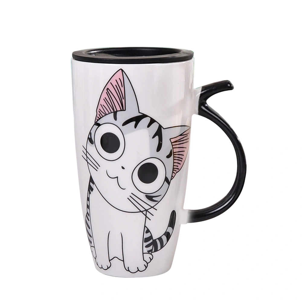 600ml Cute Cat Ceramic Coffee Tea Mug Novelty Ceramic Morning Cup with Lid for Household Office