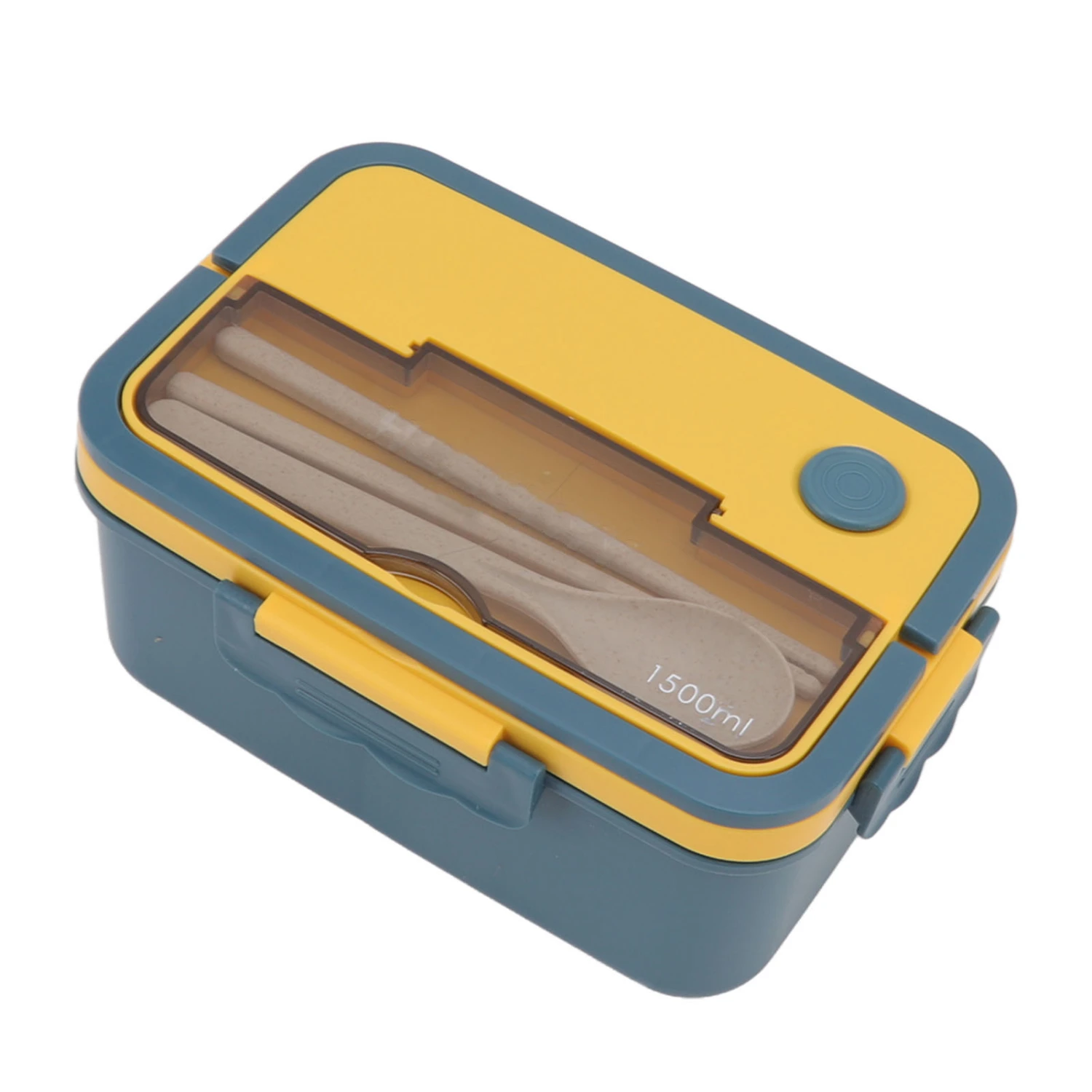 1500ml Lunch Box Heat Resistant Plastic Bento Box Portable Lunch Containers with Chopsticks Spoon for Students Blue