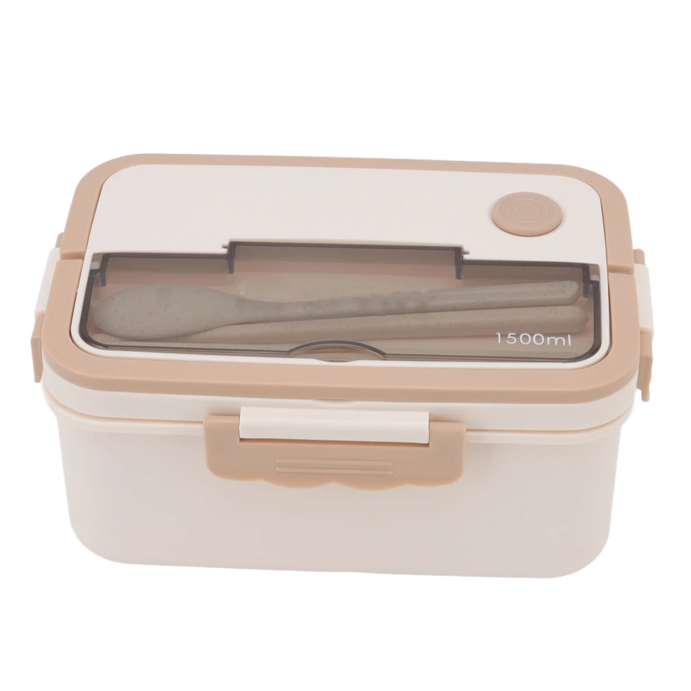 1500ml Lunch Box Heat Resistant Plastic Bento Box Portable Lunch Containers with Chopsticks Spoon for Students Beige