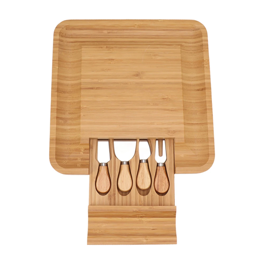 Bamboo Food Tray with Tableware Multifunctional Pull Out Type Fruit Serving Tray for Home Kitchen