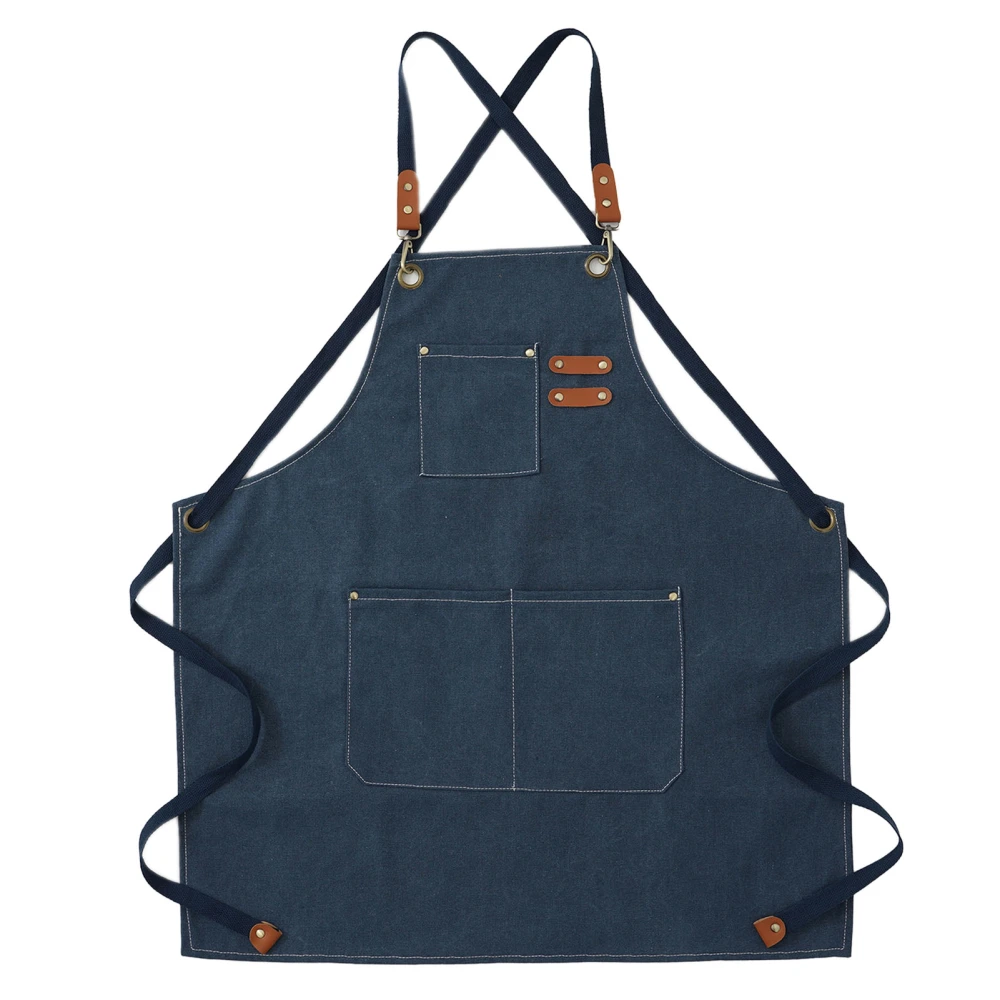 Artist Aprons Cotton Canvas Detachable Shoulder Straps Soft Comfortable Double Stitched Pockets Gardening Apron Dark Blue